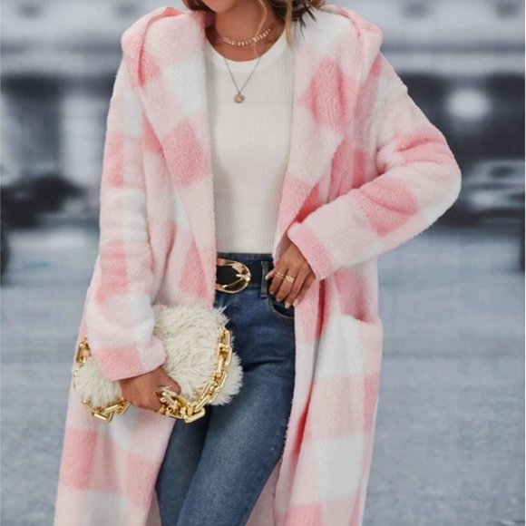 pink gingham hooded teddy coat fun - Picture 4 of 6